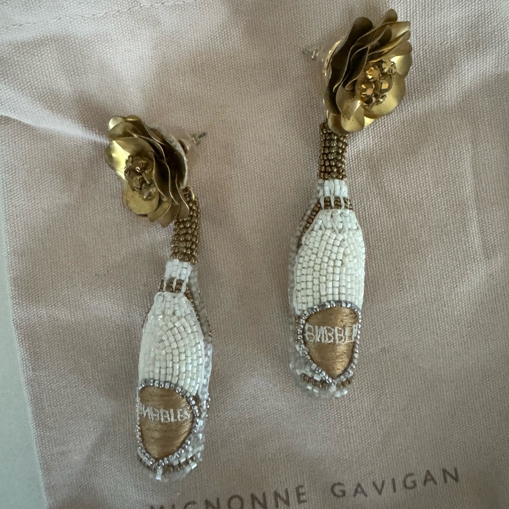 Mignonne Gavigan Gold and White Beaded Earrings Prosecco